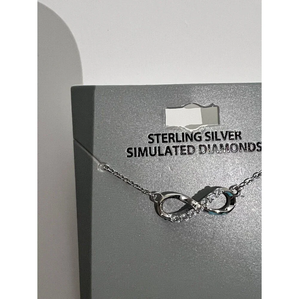 Sterling Silver Infinity Necklace Simulated Diamonds New